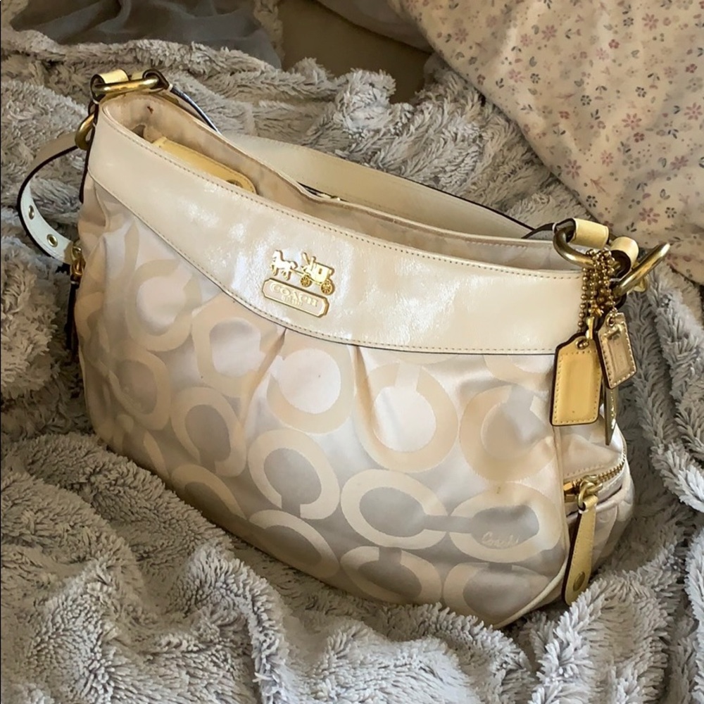 Vintage Coach Madison Cream Op Art Sateen Bag